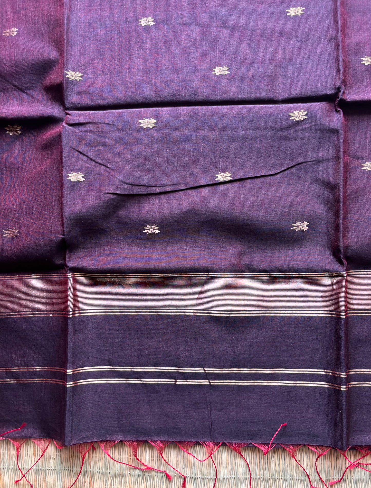 Deep Brown Handloom Maheshwari Saree with Small Gold Border