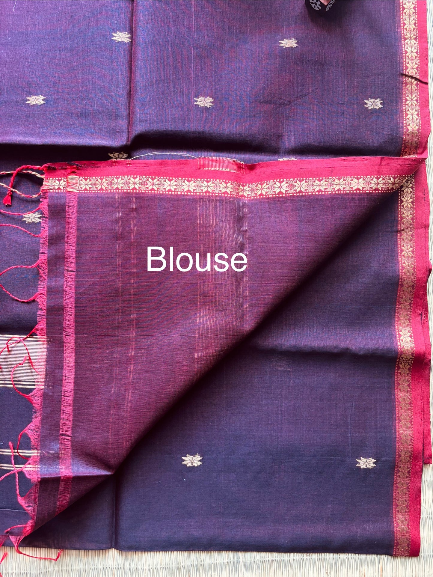 Deep Brown Handloom Maheshwari Saree with Small Gold Border
