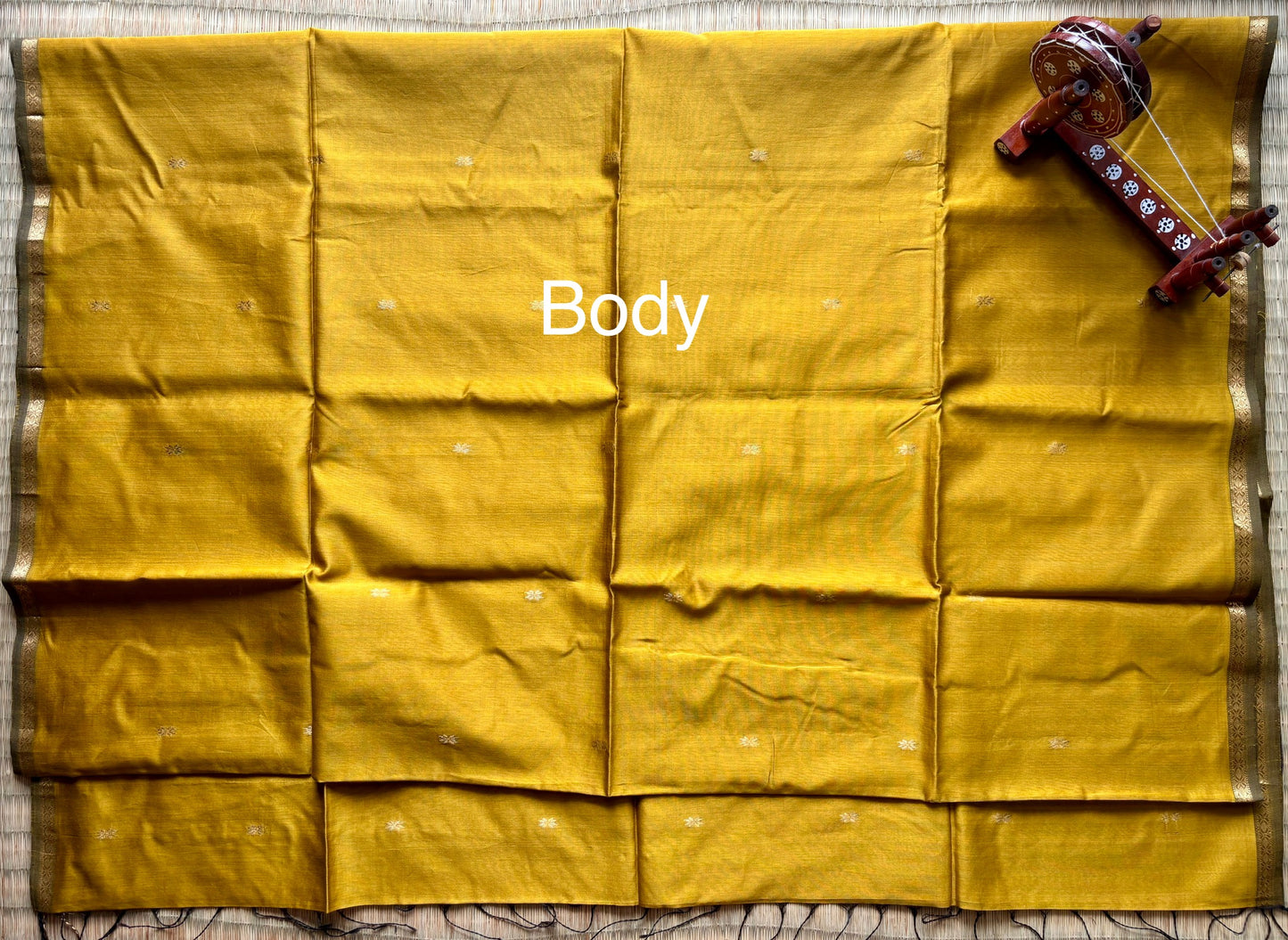 Mustard & Purple Handloom Maheshwari Saree with Small Gold Border