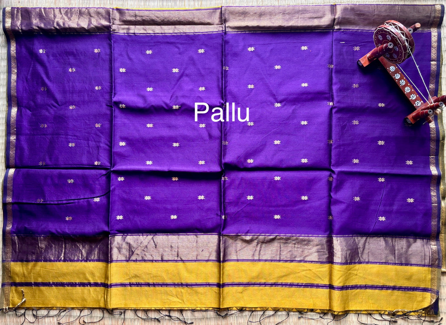 Mustard & Purple Handloom Maheshwari Saree with Small Gold Border