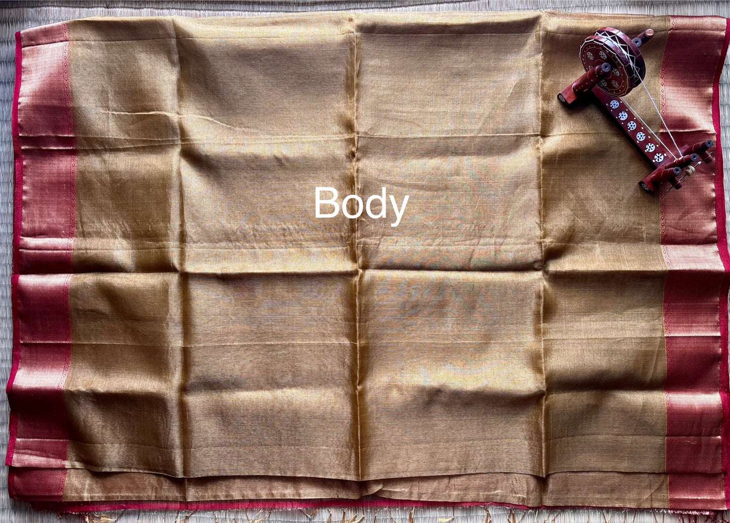 Brown & Terracotta Red Tissue Maheshwari Saree