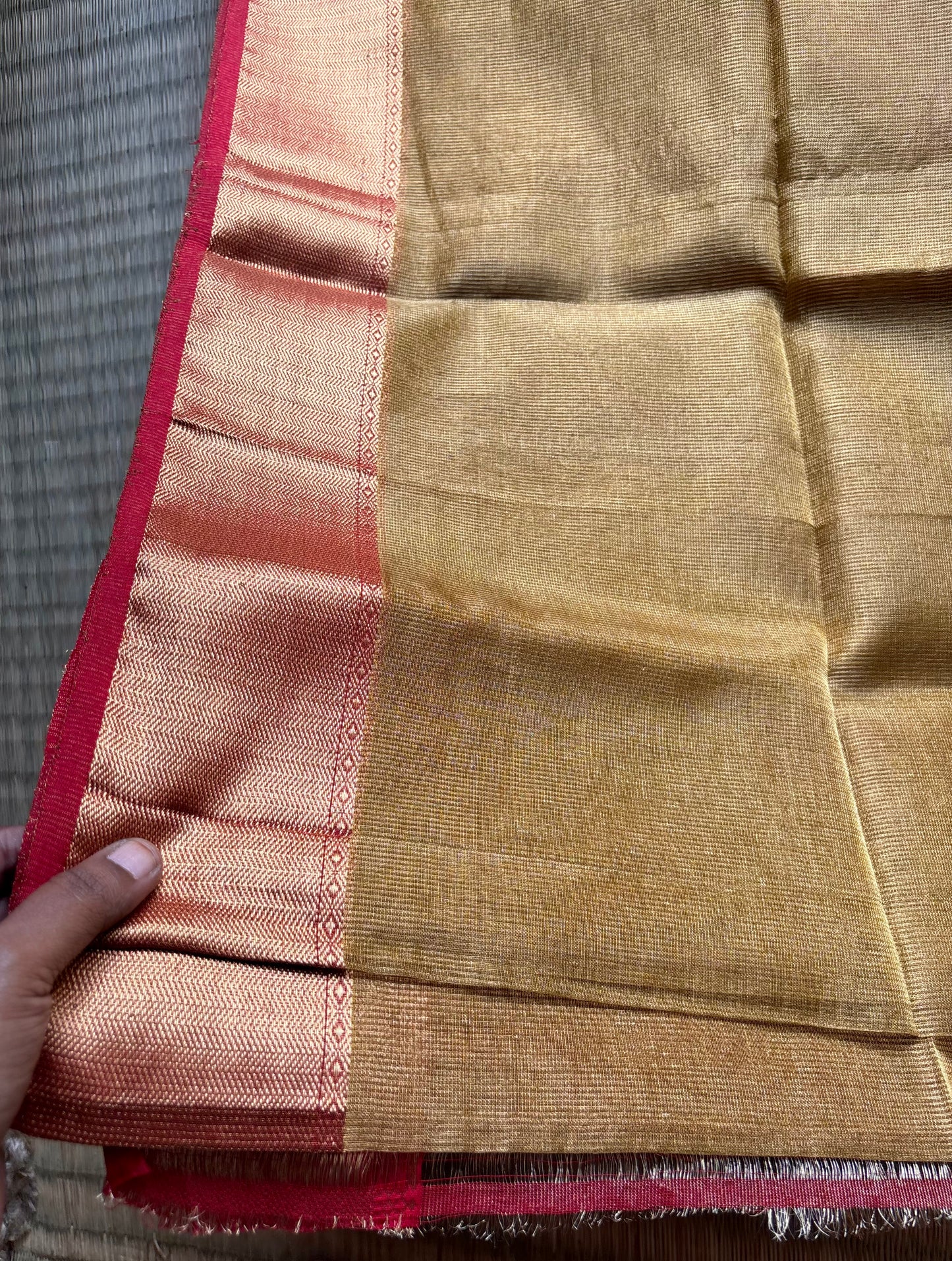 Brown & Terracotta Red Tissue Maheshwari Saree