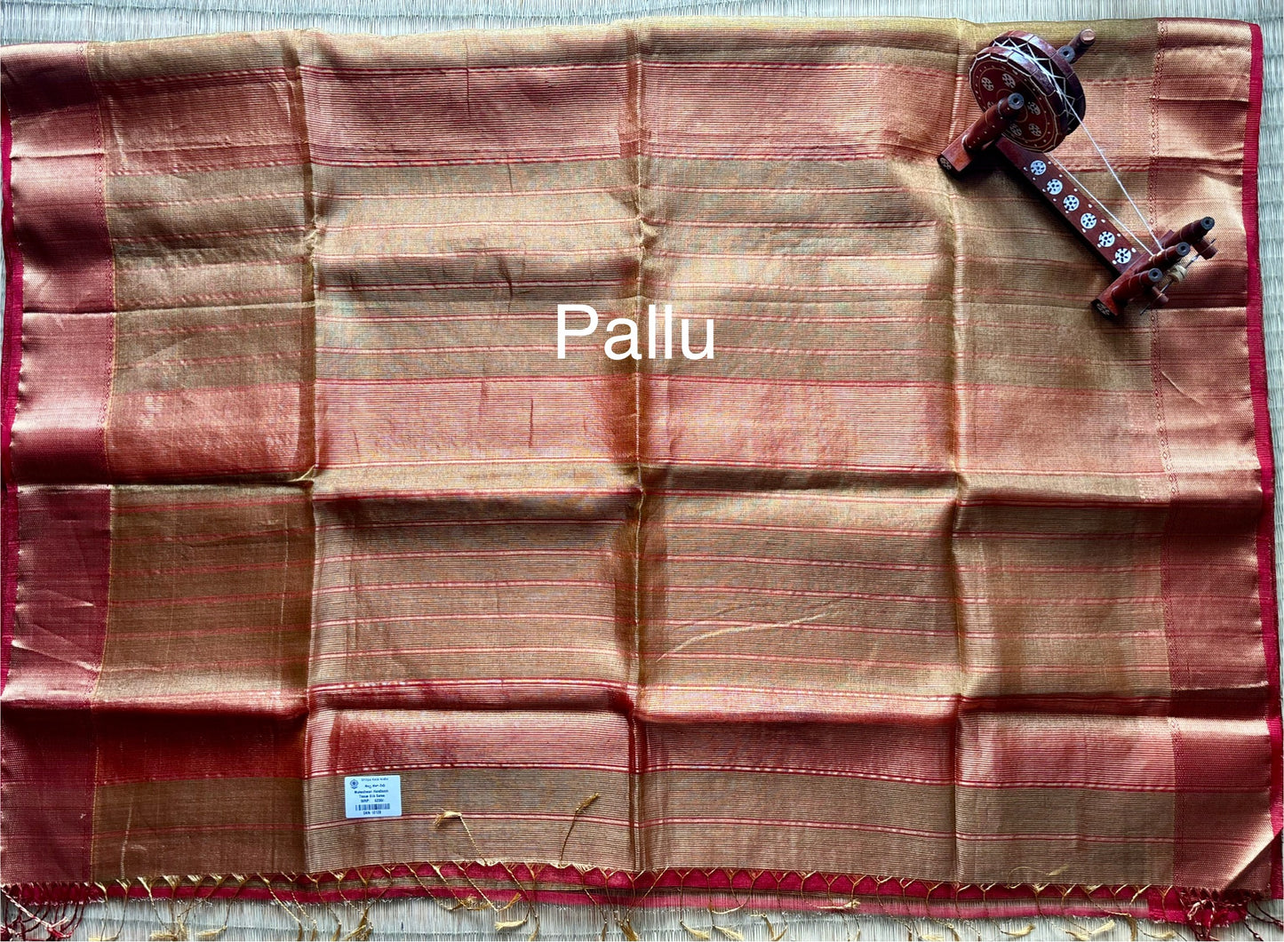 Brown & Terracotta Red Tissue Maheshwari Saree