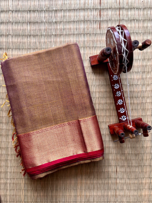 Gold & Terracotta Red Tissue Maheshwari Saree