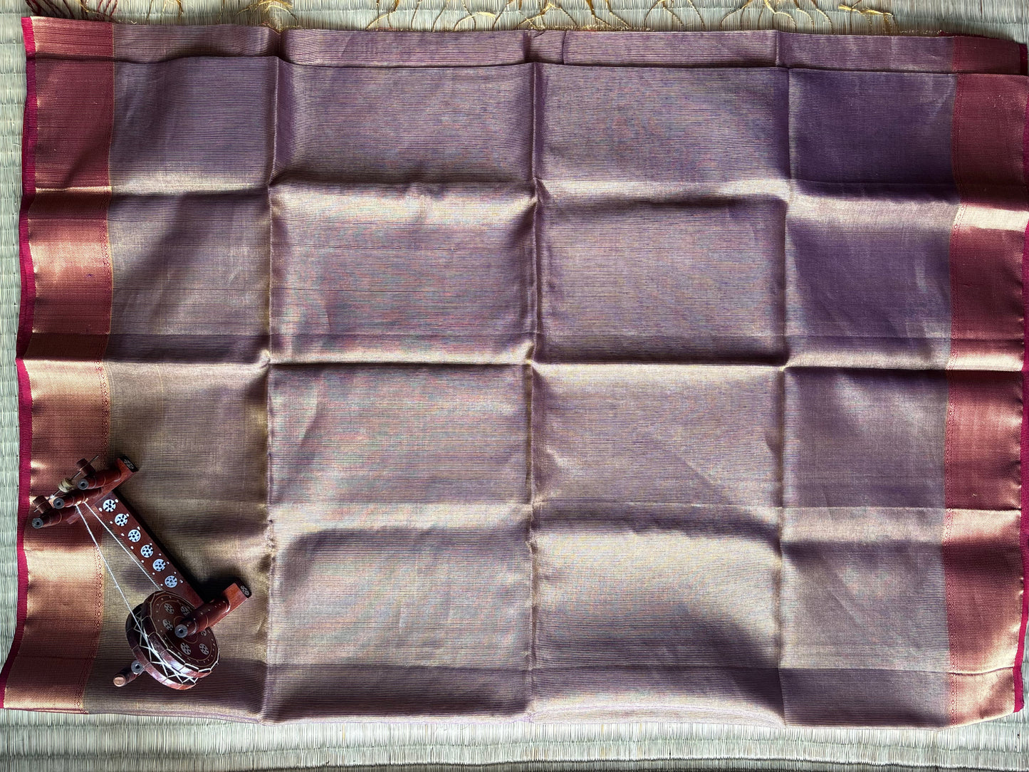 Gold & Terracotta Red Tissue Maheshwari Saree