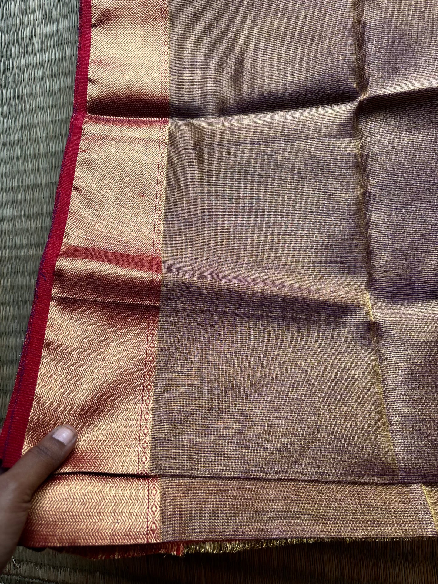 Gold & Terracotta Red Tissue Maheshwari Saree