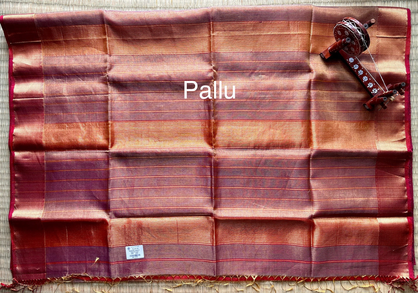 Gold & Terracotta Red Tissue Maheshwari Saree
