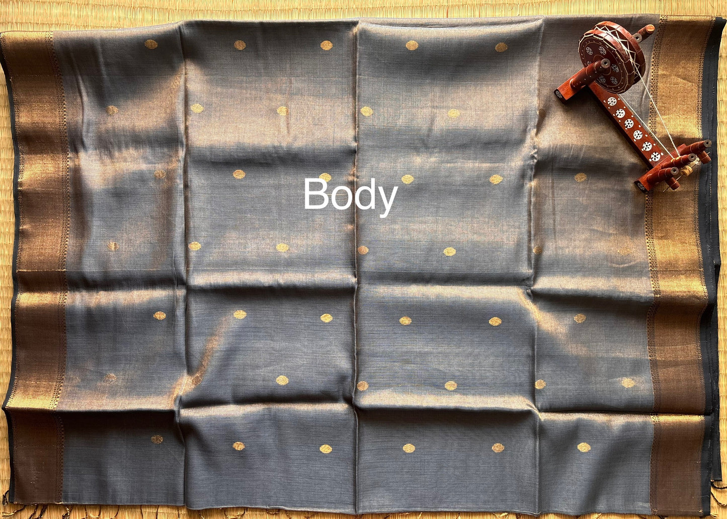 Powder Blue & Gold Maheshwari Tissue Saree