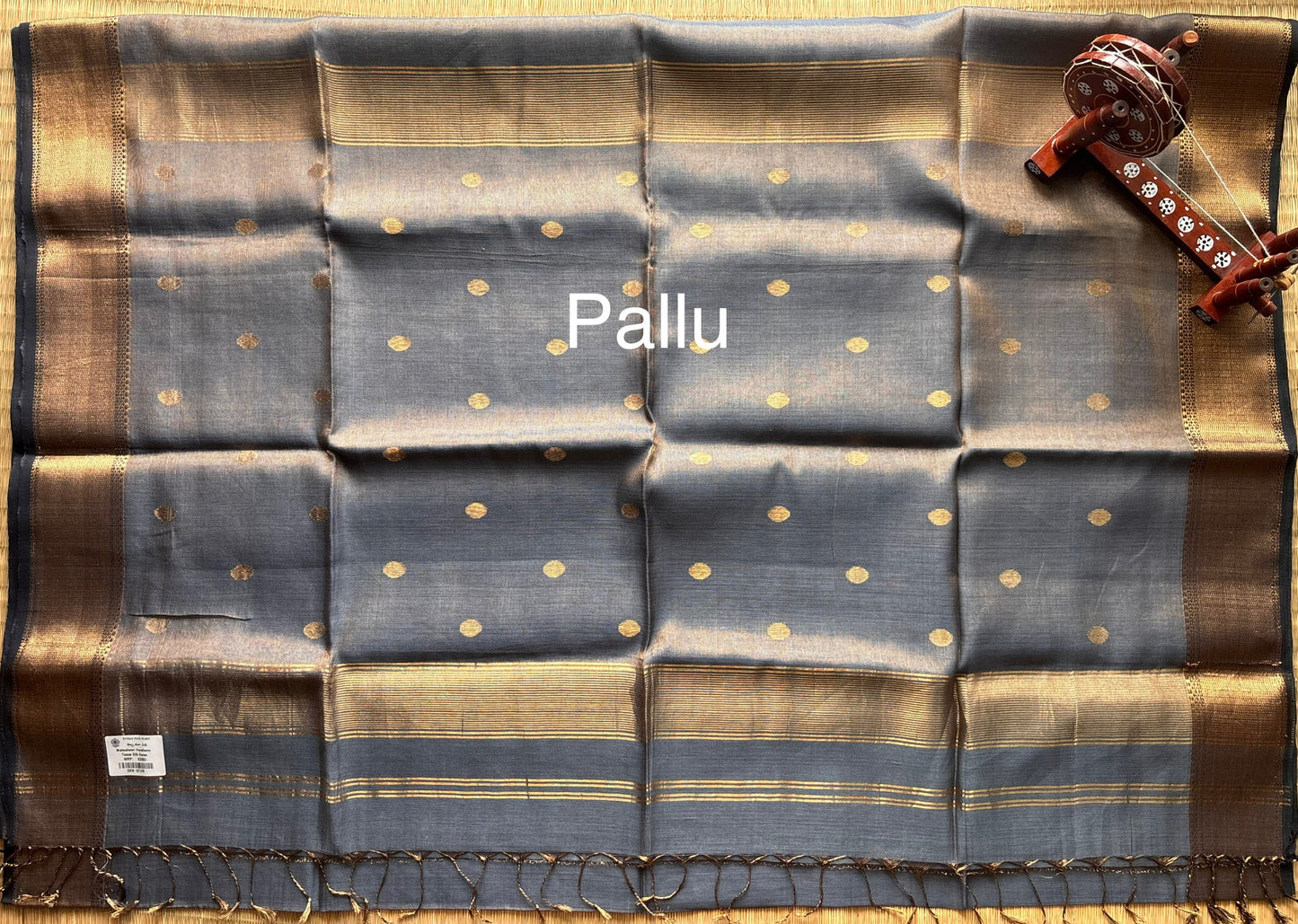 Powder Blue & Gold Maheshwari Tissue Saree