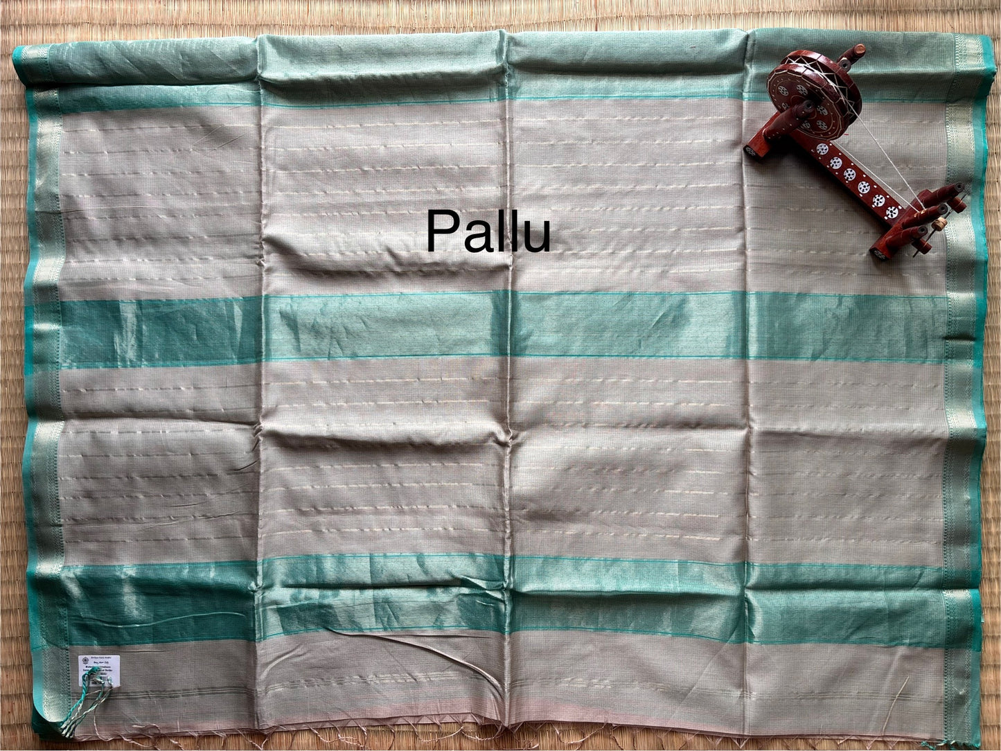Beige and Turquoise Classic Maheshwari Saree