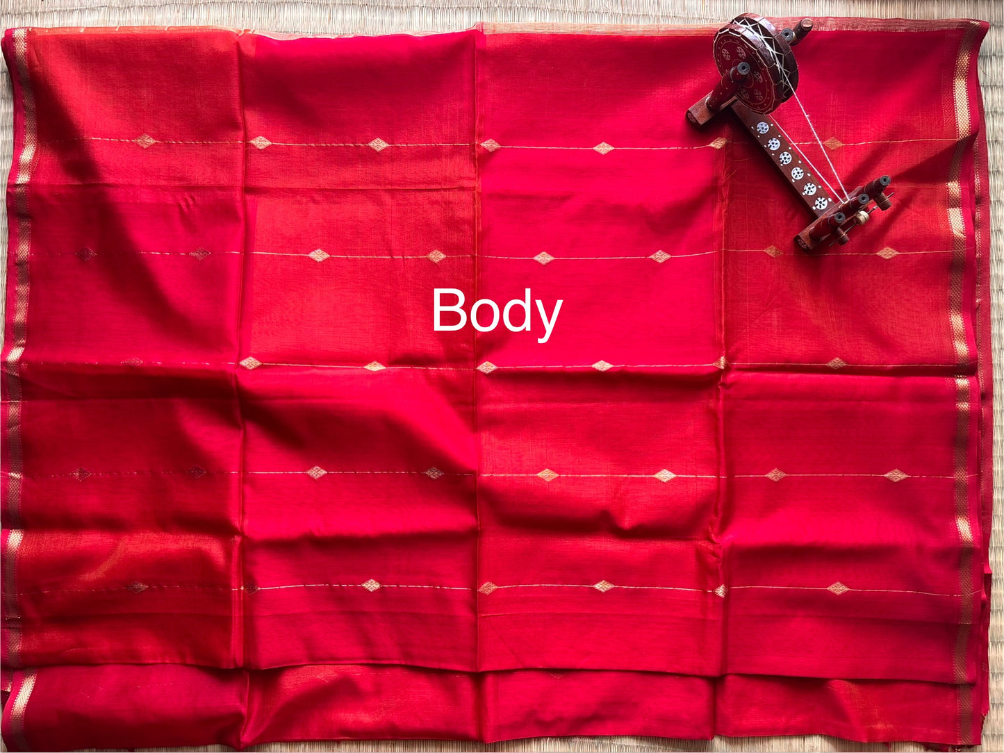 Dual Tone Red Maheshwari Saree with Gold Zari