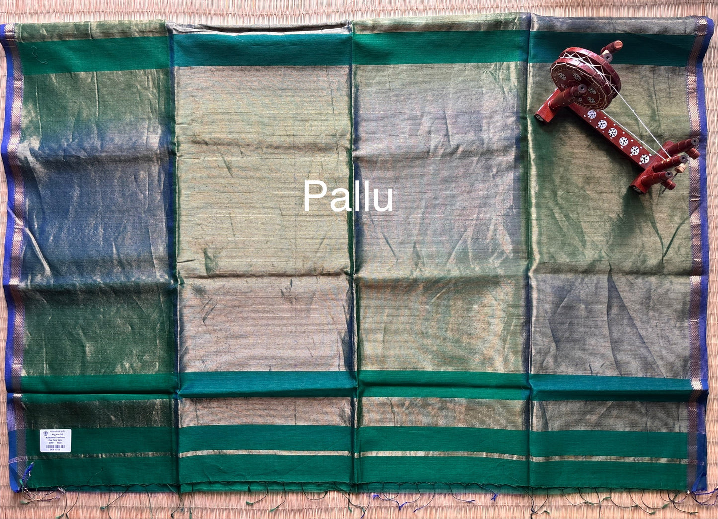 Dual Tone Green & Blue Maheshwari Saree with Gold Zari