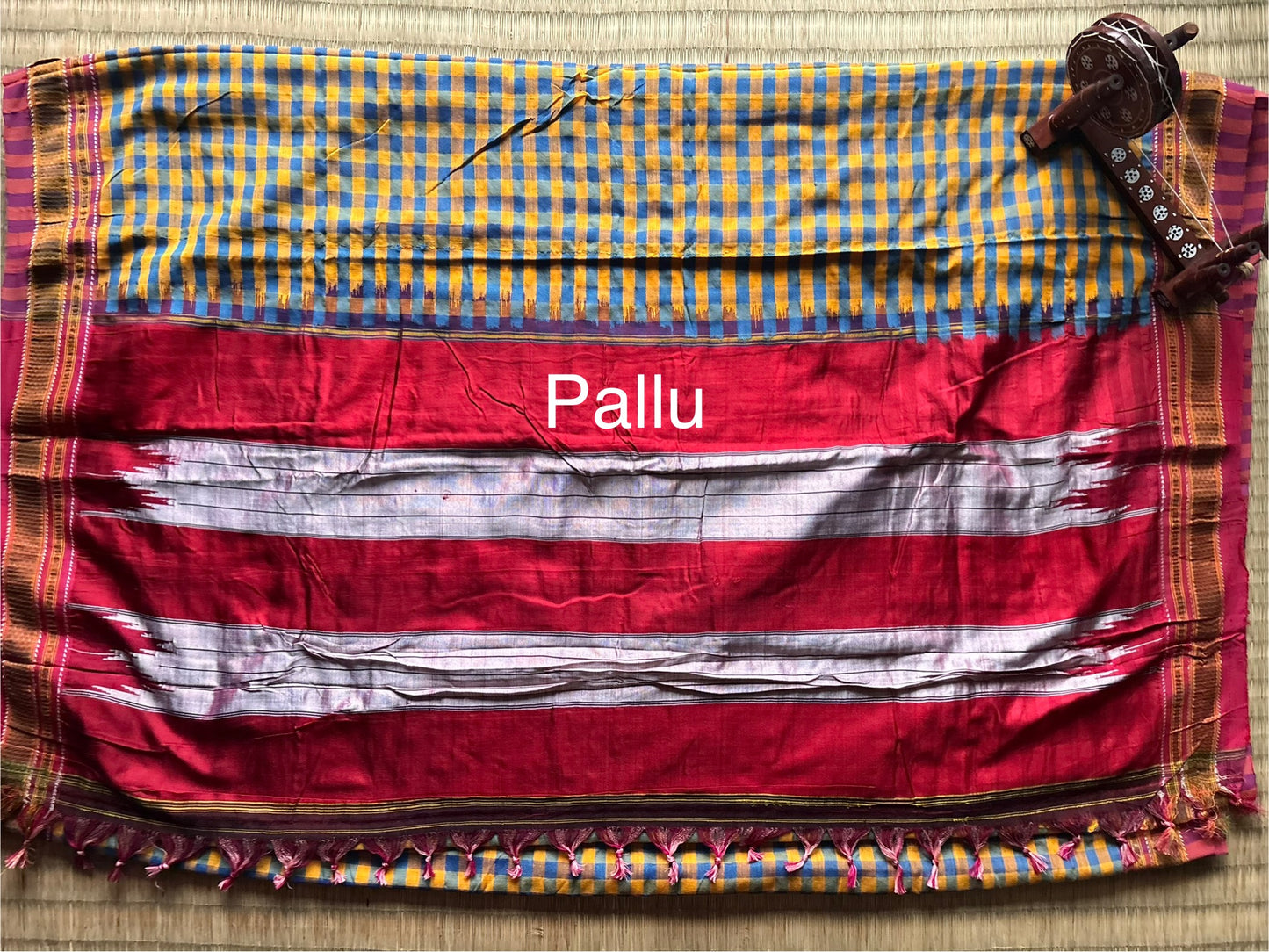 Mustard and Teal Madras Checks Handloom Ilkal Saree