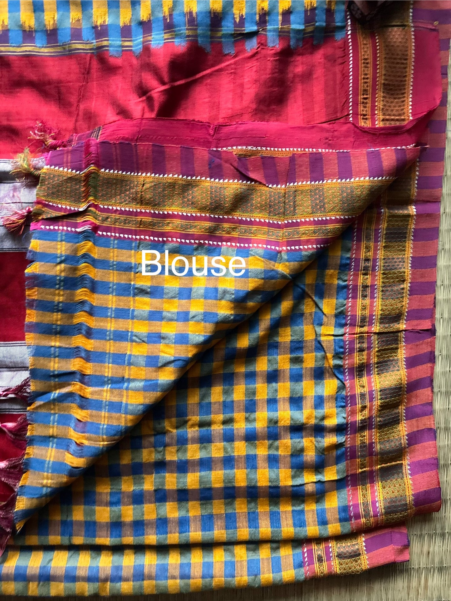 Mustard and Teal Madras Checks Handloom Ilkal Saree