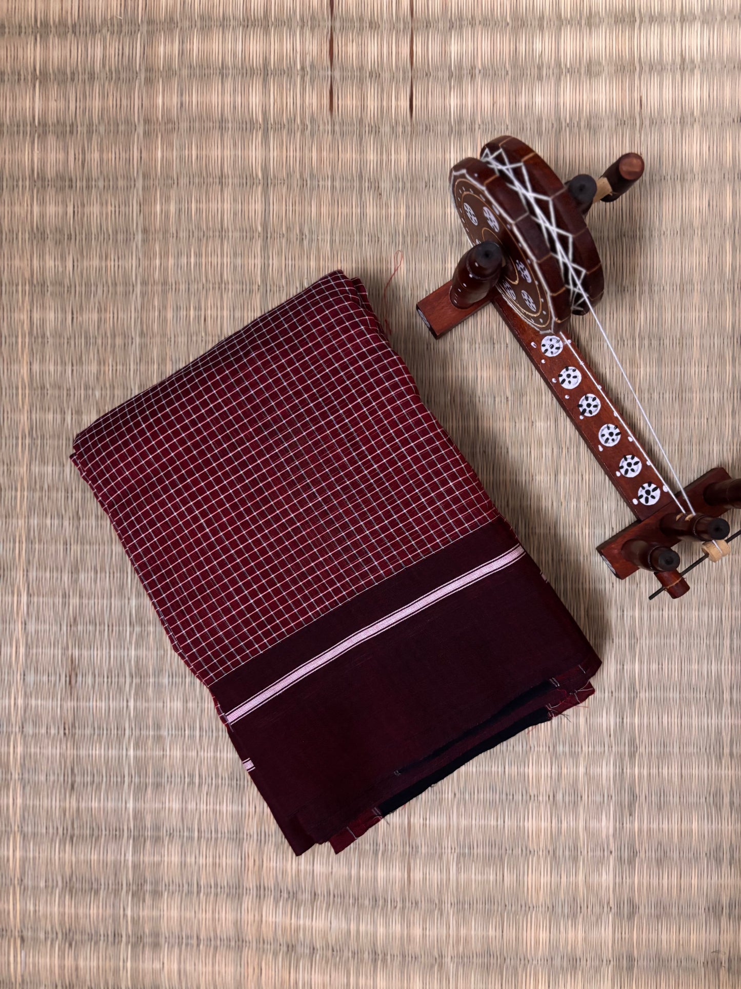Classic Maroon Patteda Anchu Cotton Handloom Saree