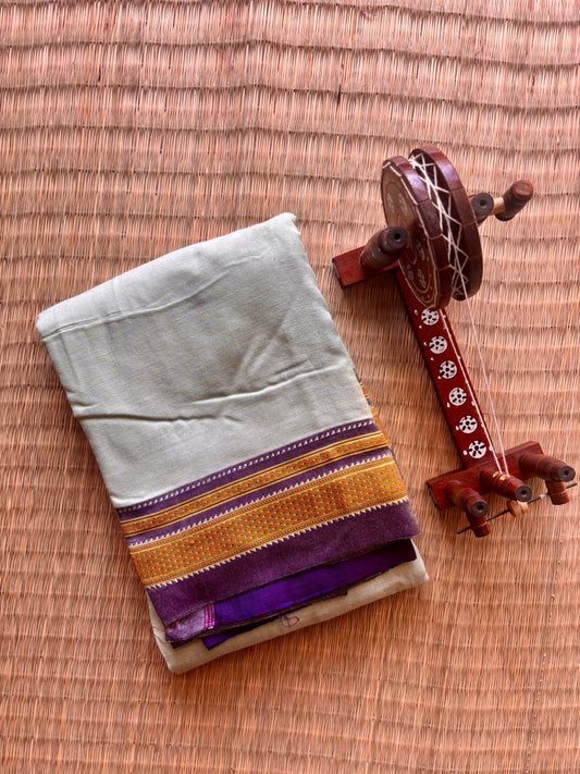 Pale Mint and Violet Handloom Ilkal Saree