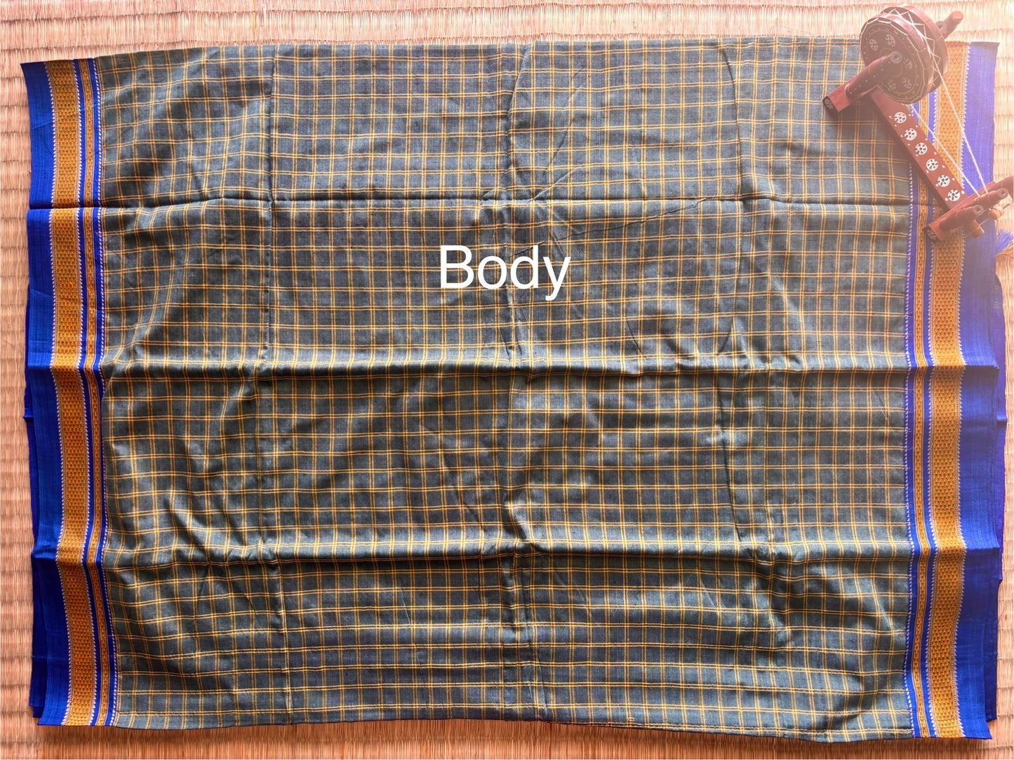 Fern Green and Blue Checks Handloom Ilkal Saree