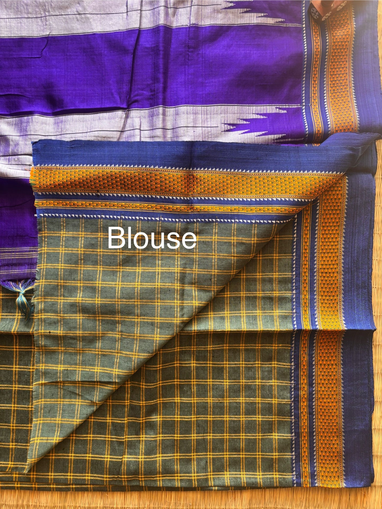 Fern Green and Blue Checks Handloom Ilkal Saree