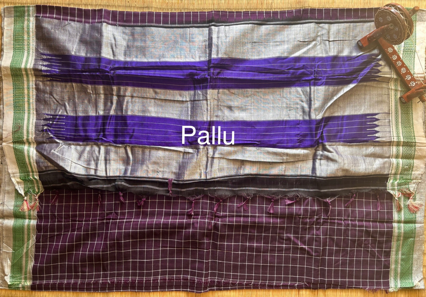 Purple and Grey Checks Handloom Ilkal Saree