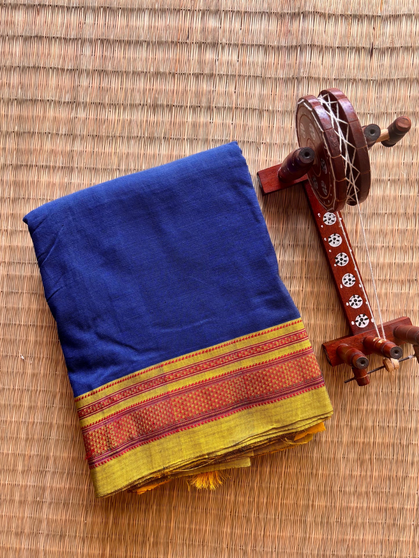 Blue and Mustard Handloom Ilkal Saree