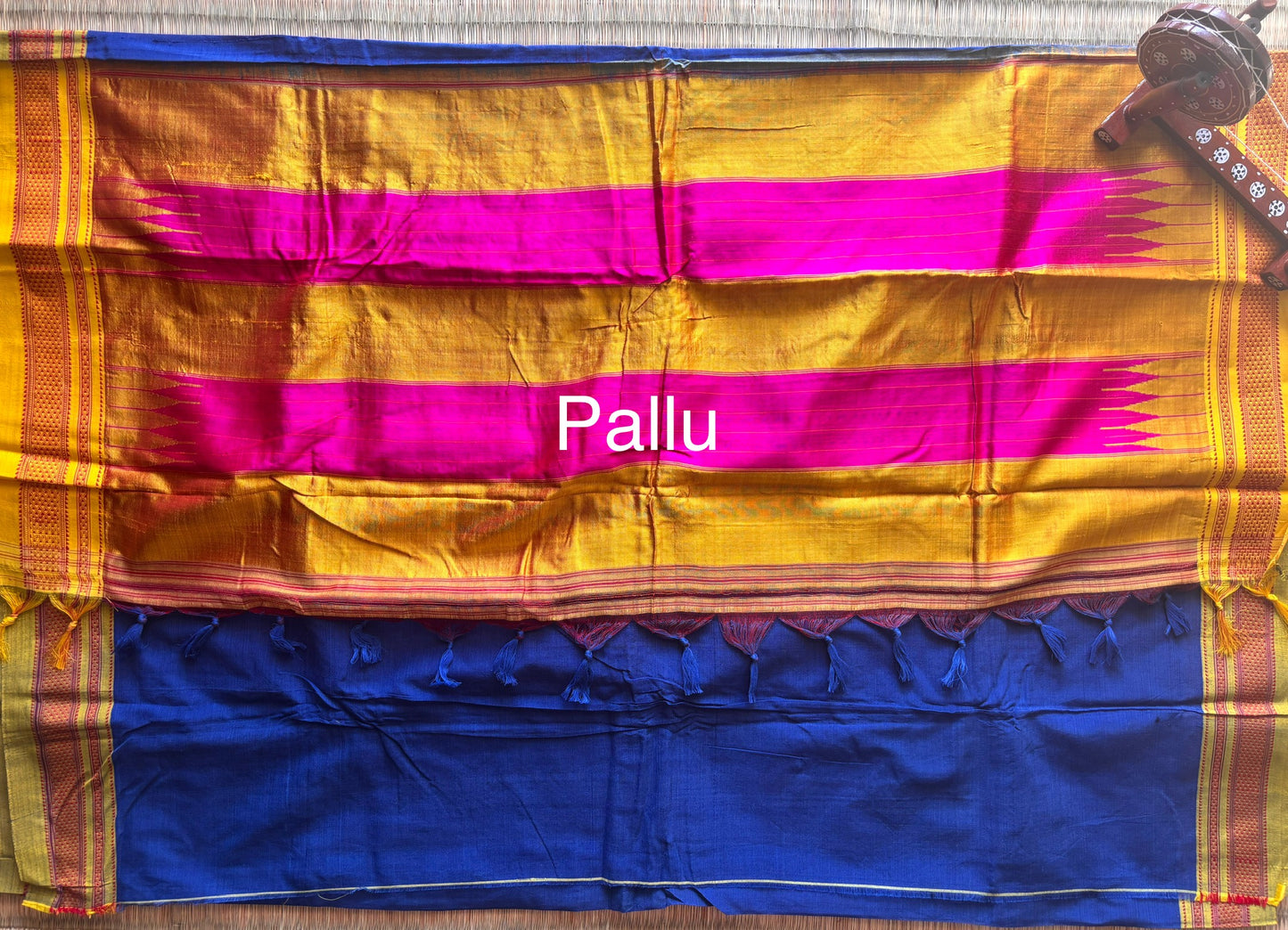 Blue and Mustard Handloom Ilkal Saree