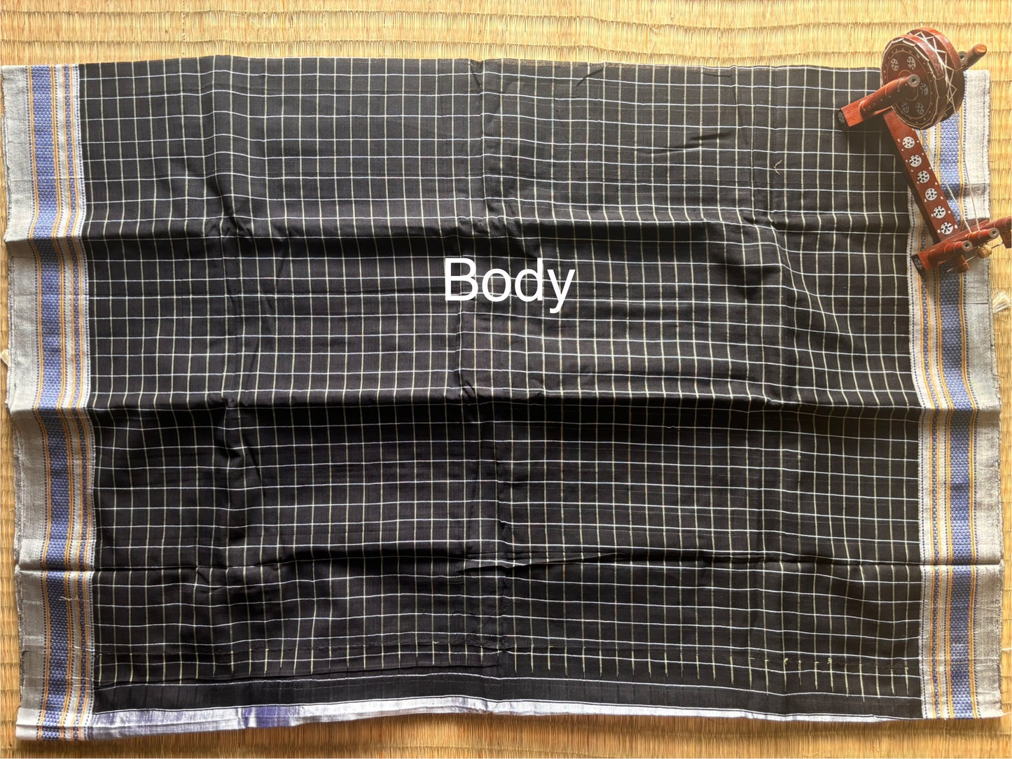 Black and Grey Checks Handloom Ilkal Saree