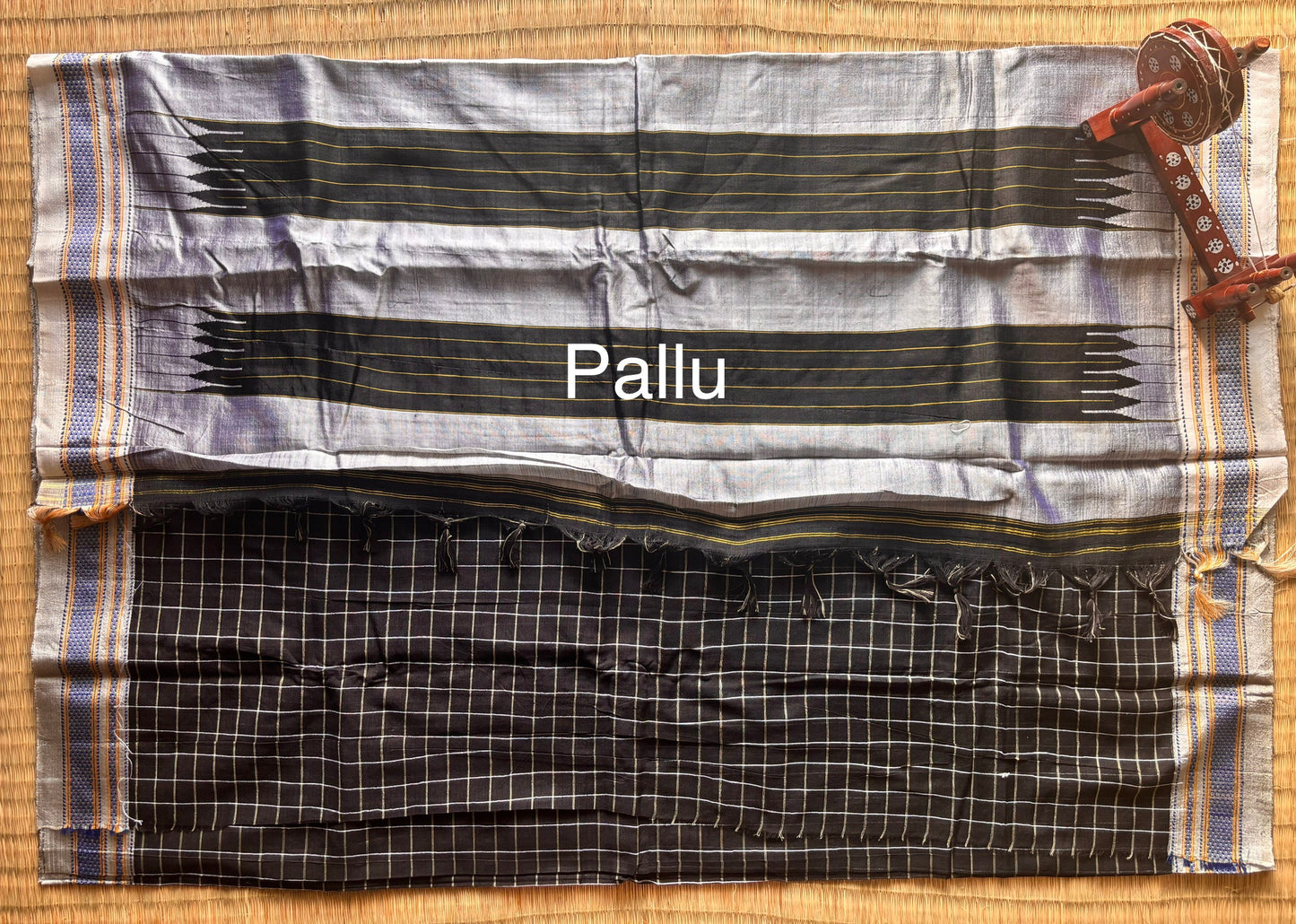 Black and Grey Checks Handloom Ilkal Saree