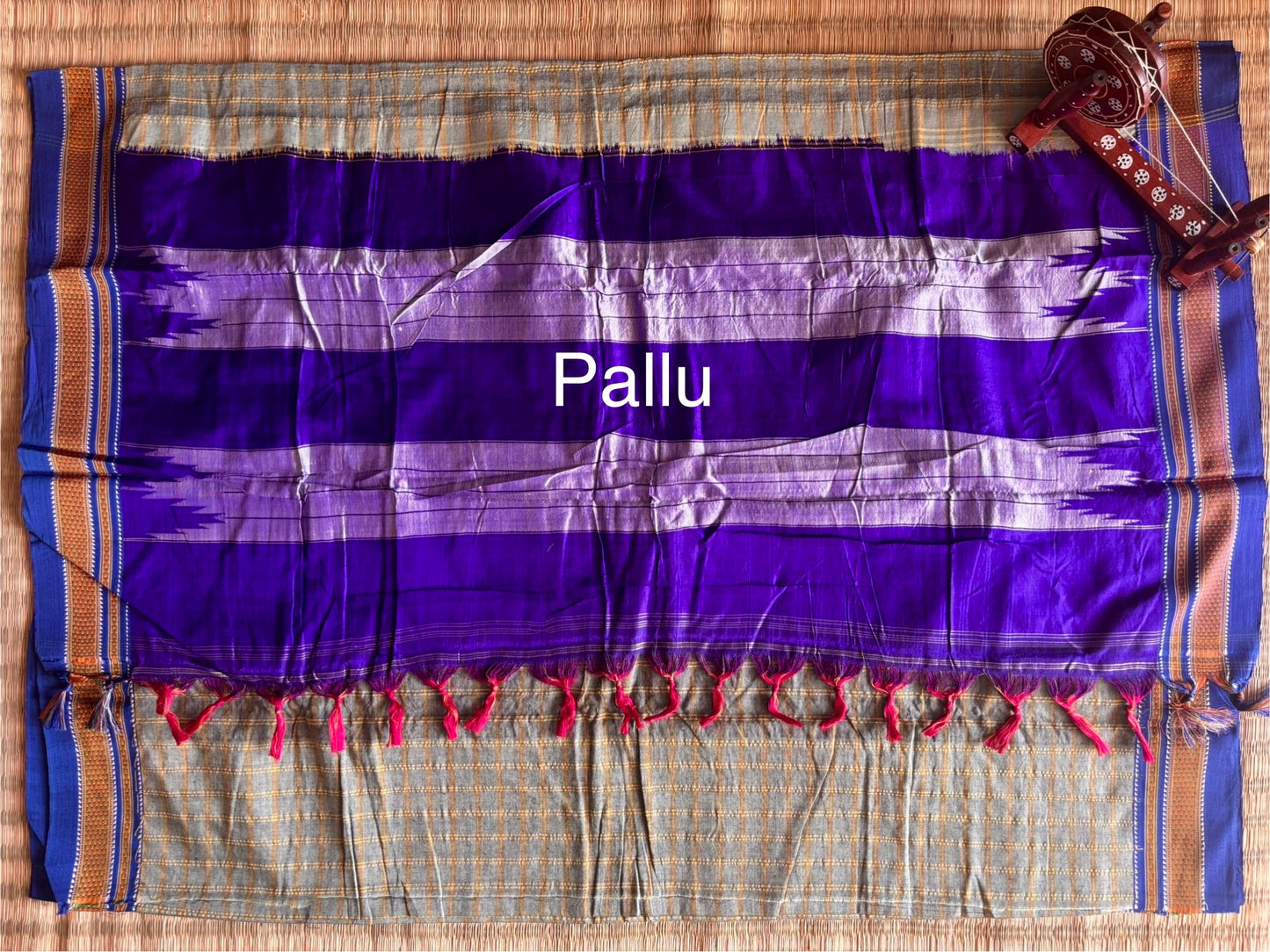Soft Umber and Blue Checks Handloom Ilkal Saree