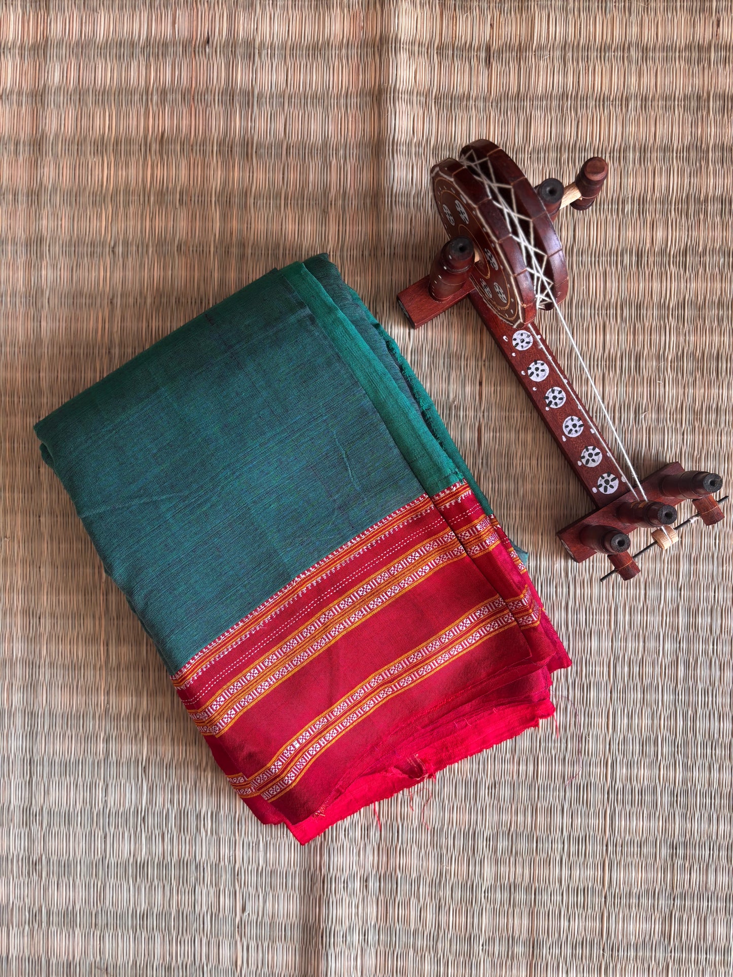 Teal and Sindoor Red Handloom Ilkal Saree