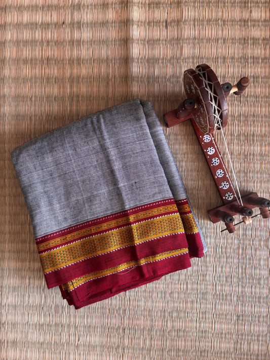 Grey and Maroon Handloom Ilkal Saree