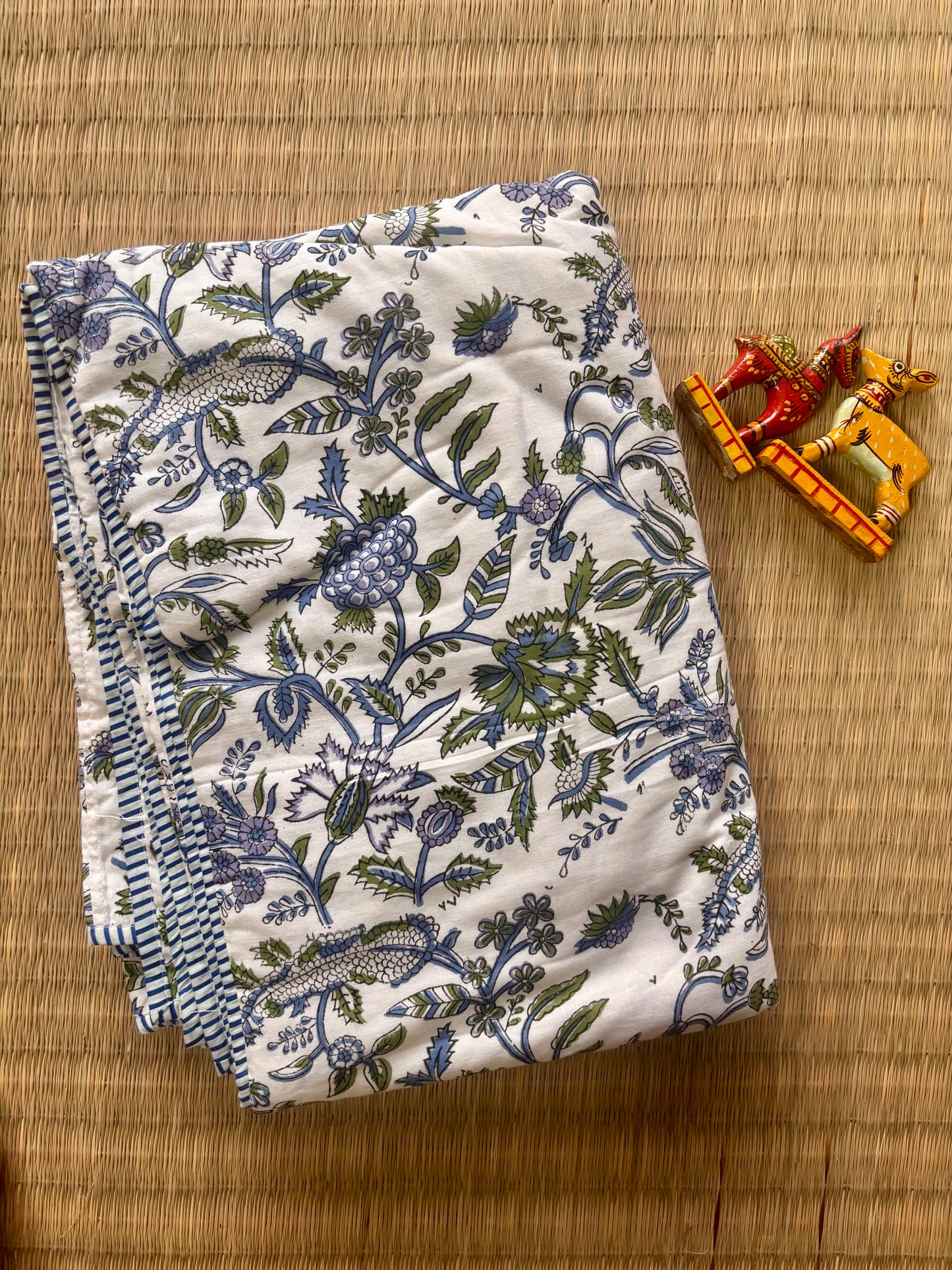 Cornflower Blue Pure Cotton Sanganeri Hand Printed Dohar