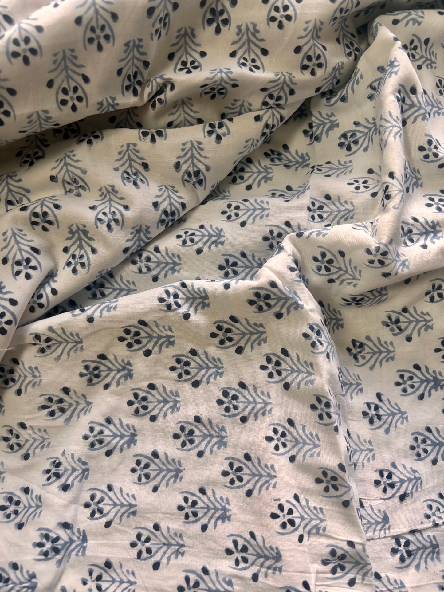 Blue Floral Pure Cotton Sanganeri Hand Printed Dohar