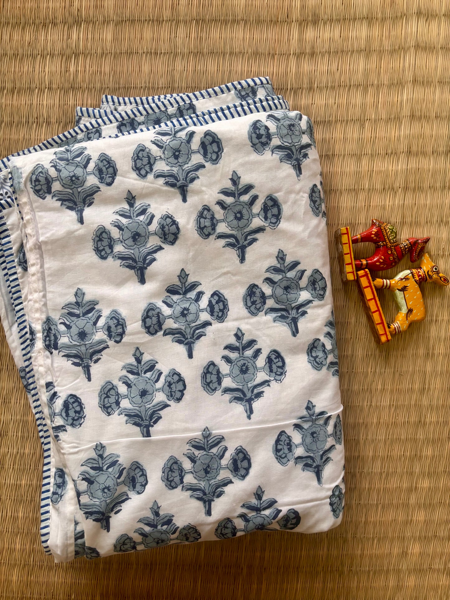 Blue Floral Pure Cotton Sanganeri Hand Printed Dohar