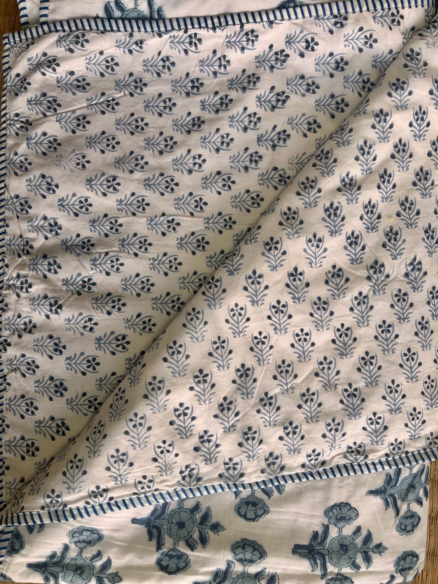 Blue Floral Pure Cotton Sanganeri Hand Printed Dohar