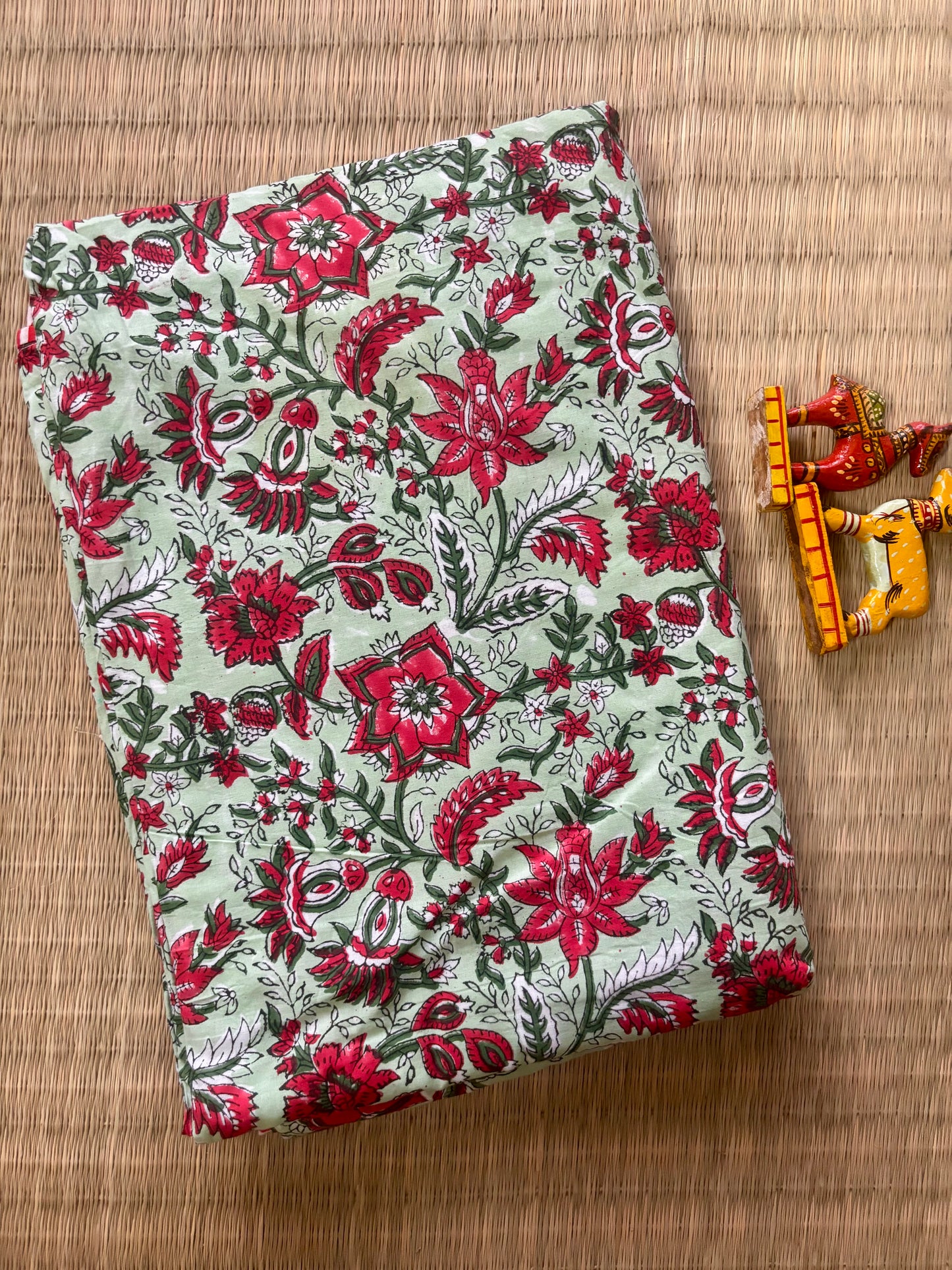 Green & Red Pure Cotton Sanganeri Hand Printed Dohar