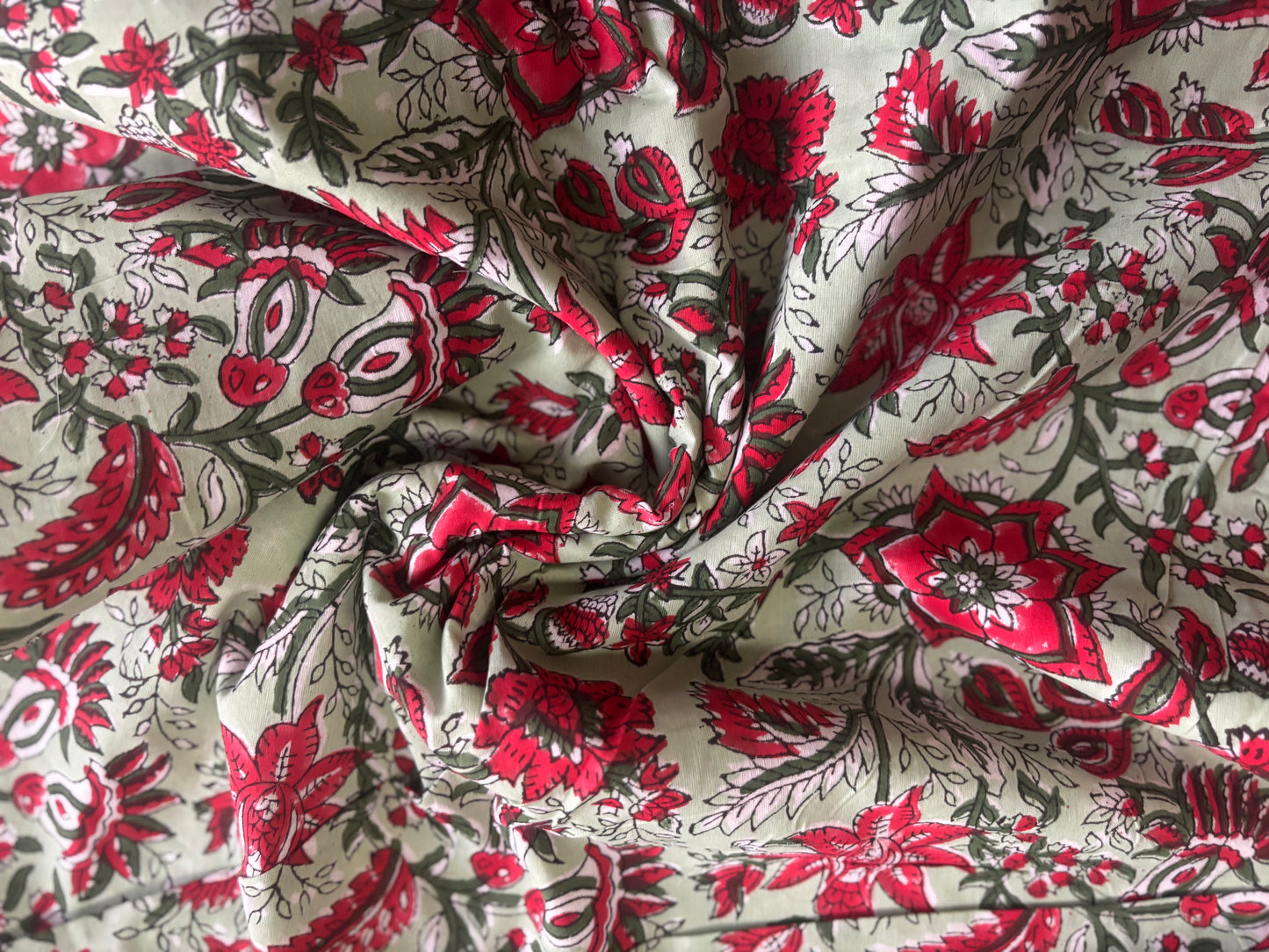 Green & Red Pure Cotton Sanganeri Hand Printed Dohar