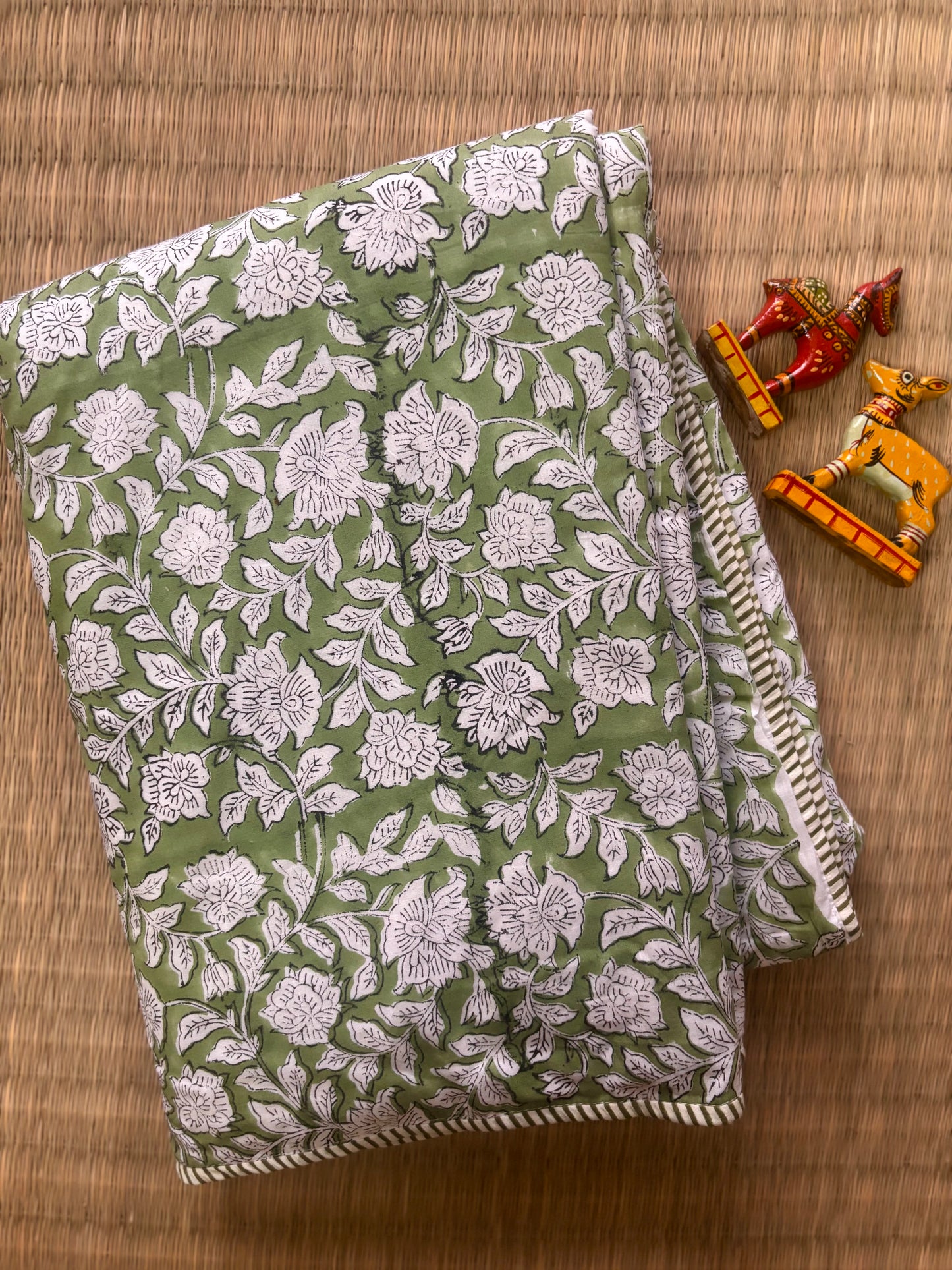 Green Floral Pure Cotton Sanganeri Hand Printed Dohar
