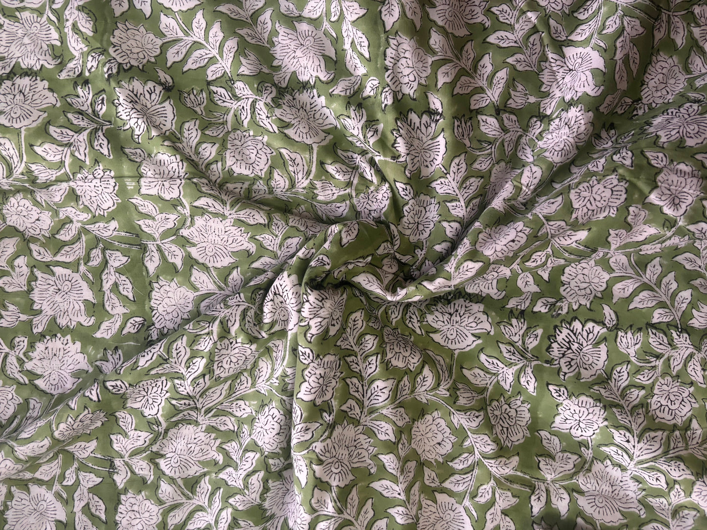 Green Floral Pure Cotton Sanganeri Hand Printed Dohar