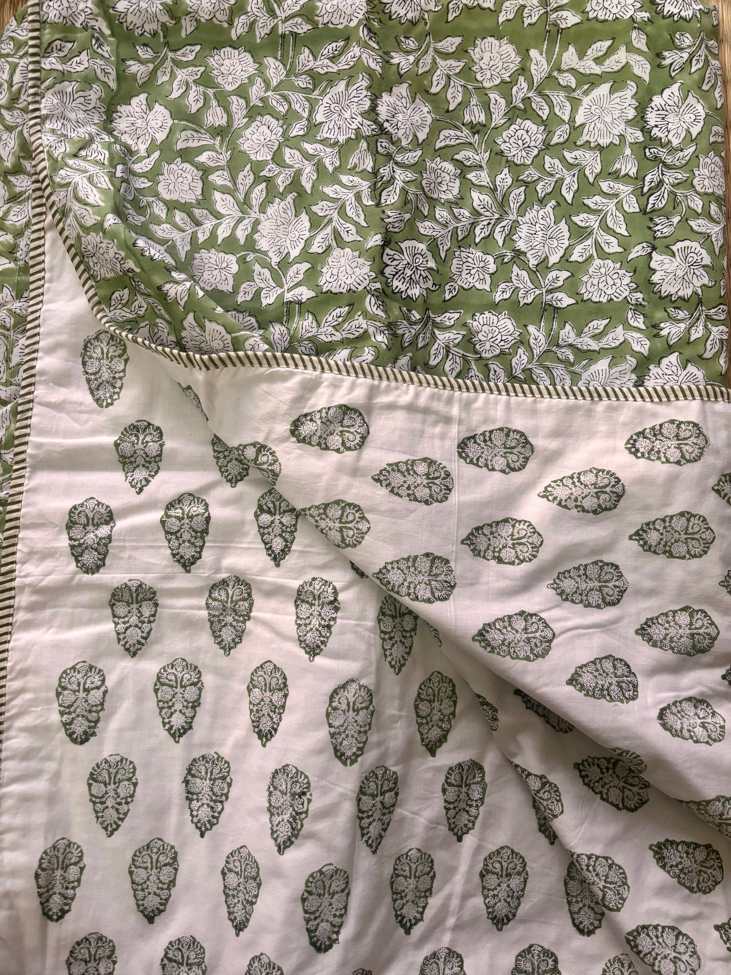 Green Floral Pure Cotton Sanganeri Hand Printed Dohar