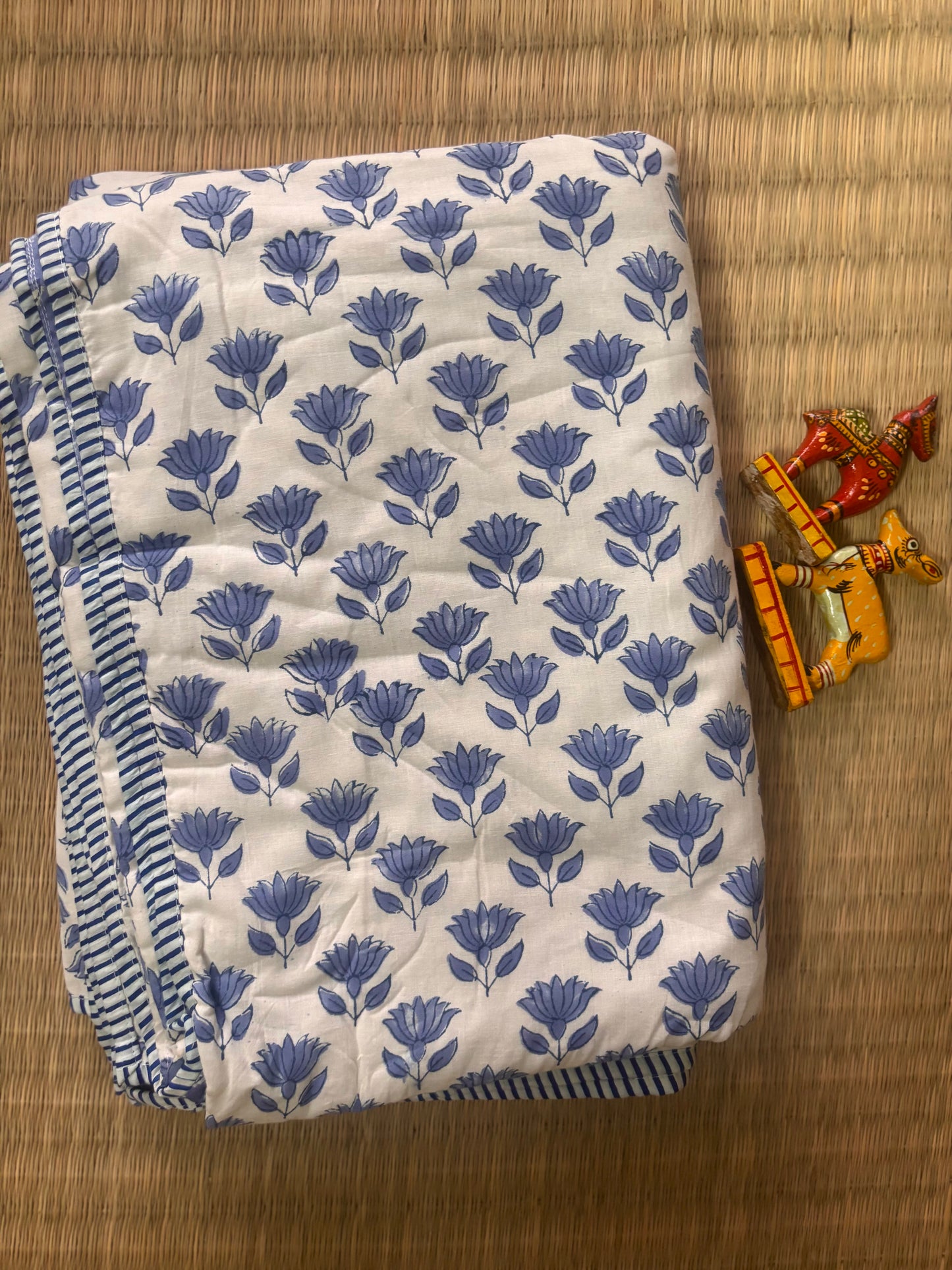Blue Floral Pure Cotton Sanganeri Hand Printed Dohar
