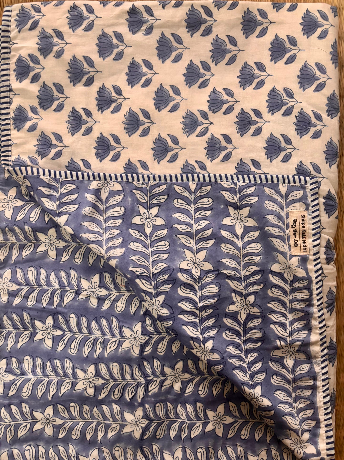 Blue Floral Pure Cotton Sanganeri Hand Printed Dohar