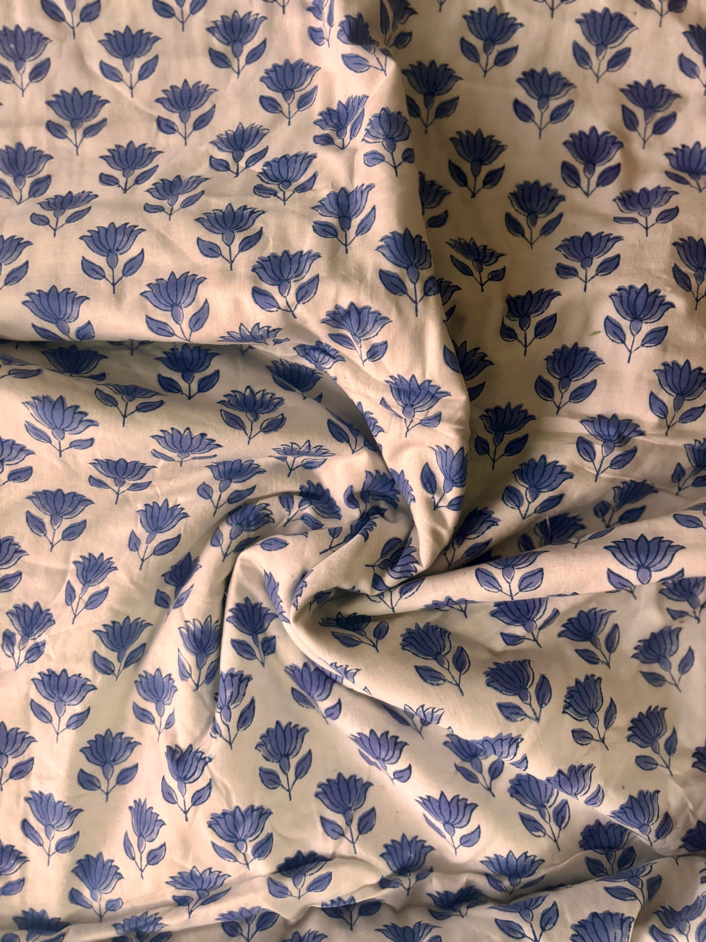 Blue Floral Pure Cotton Sanganeri Hand Printed Dohar