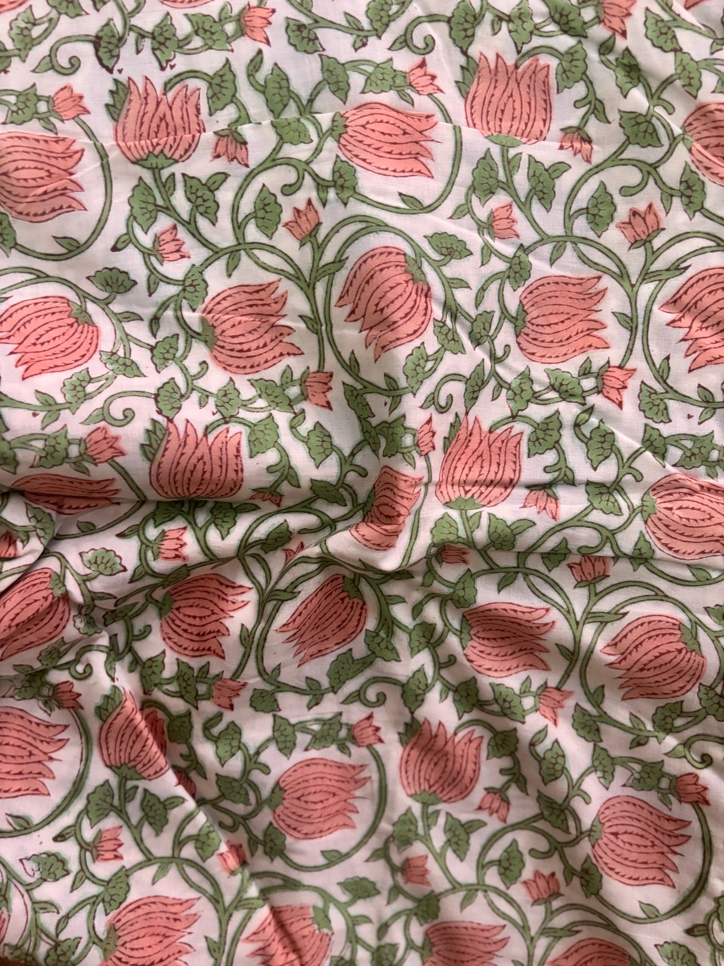 Peach Floral Pure Cotton Sanganeri Hand Printed Dohar