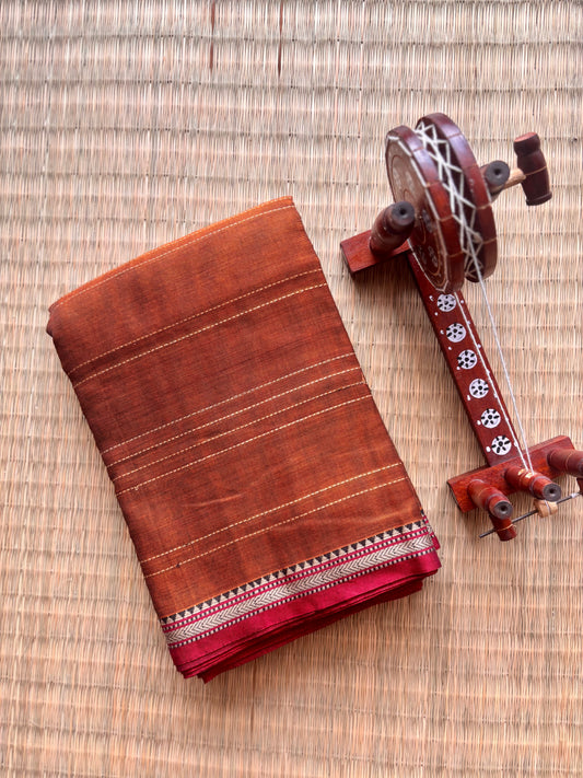 Earthy Brown & Maroon Narayanpet Handloom Cotton Saree