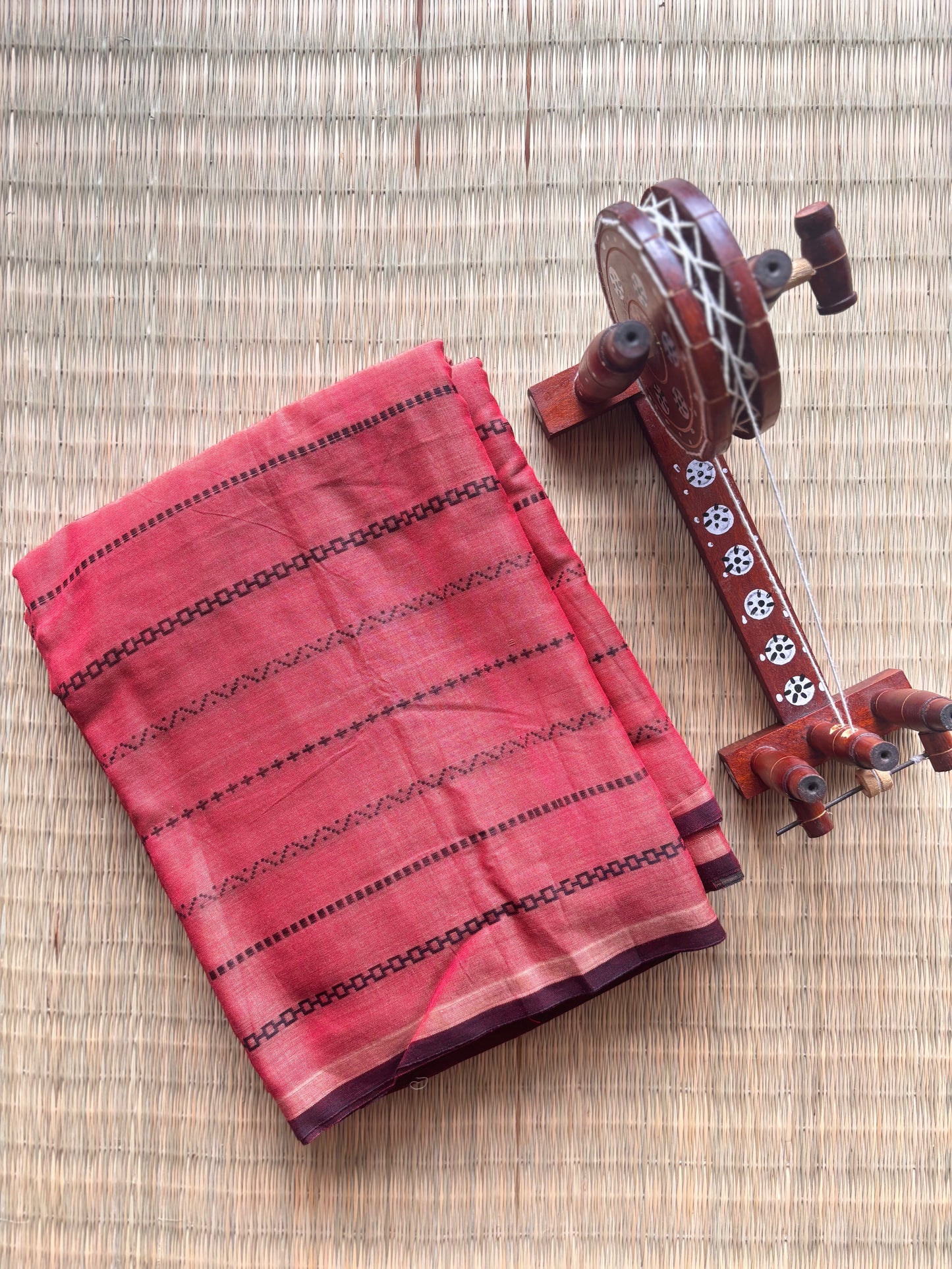 Terracotta Red Narayanpet Handloom Cotton Saree
