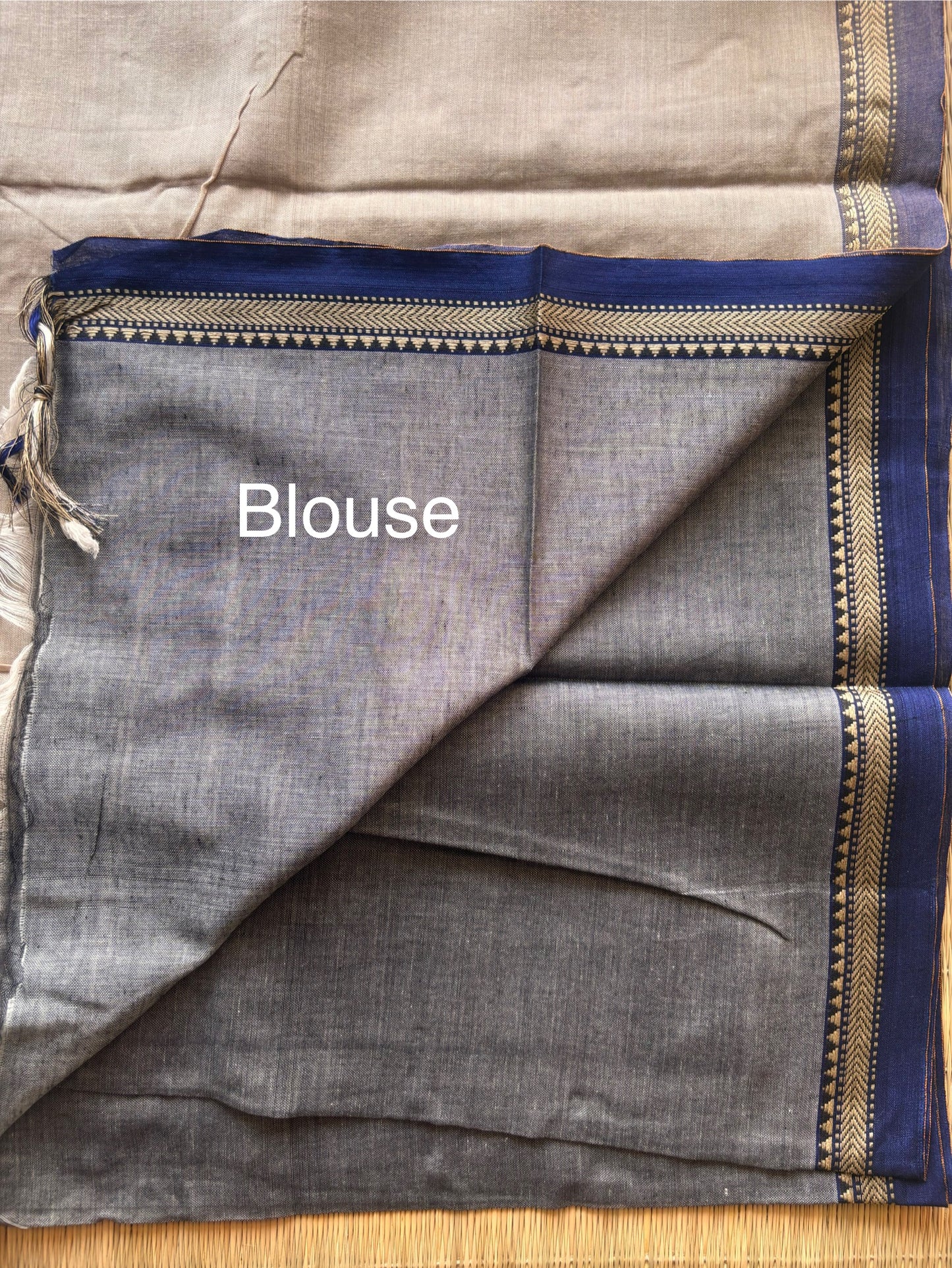 Grey Narayanpet Handloom Cotton Saree with Blue Border