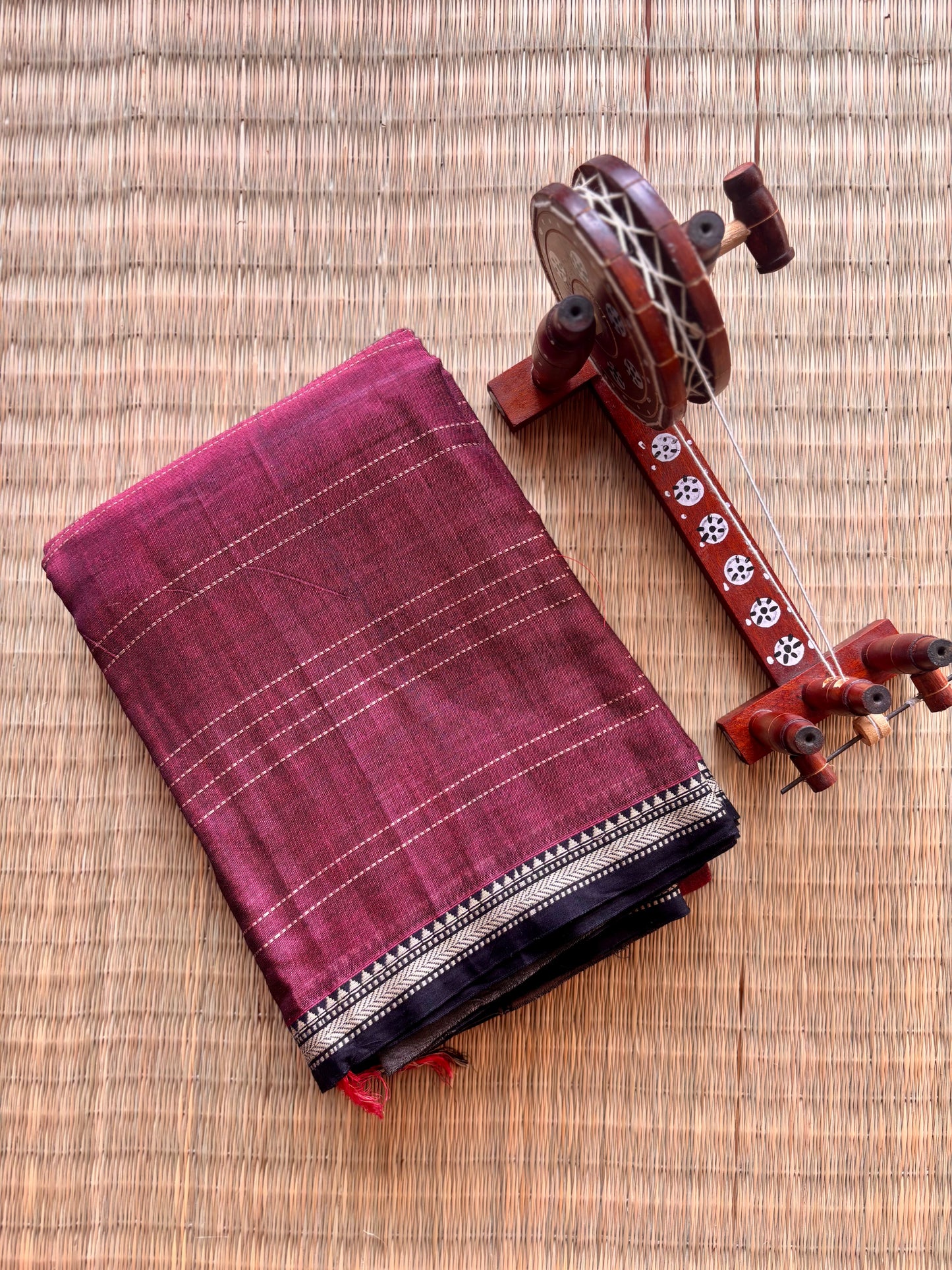 Plum & Black Narayanpet Handloom Cotton Saree