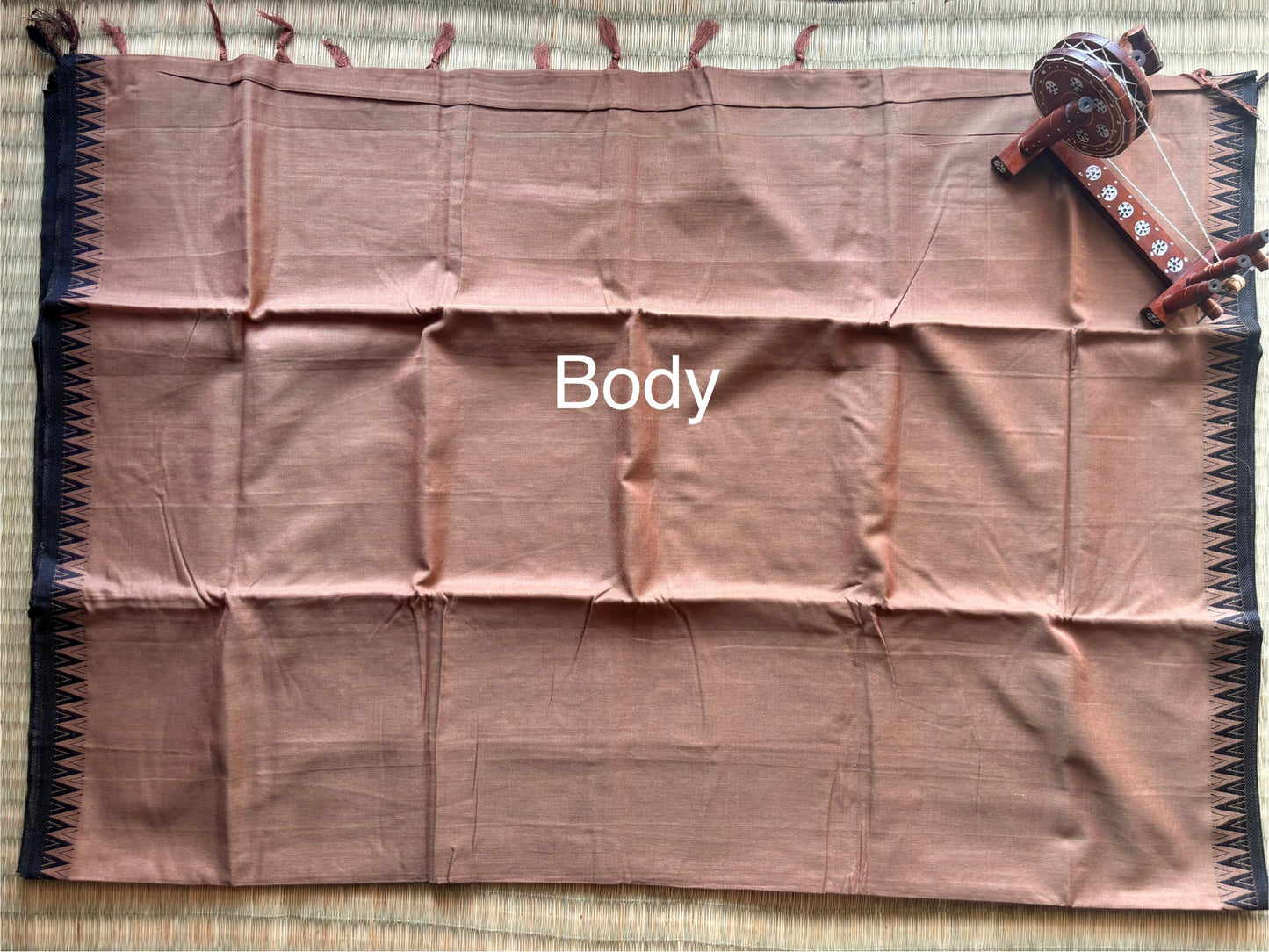 Brown Narayanpet Handloom Cotton Saree with Black Temple Border