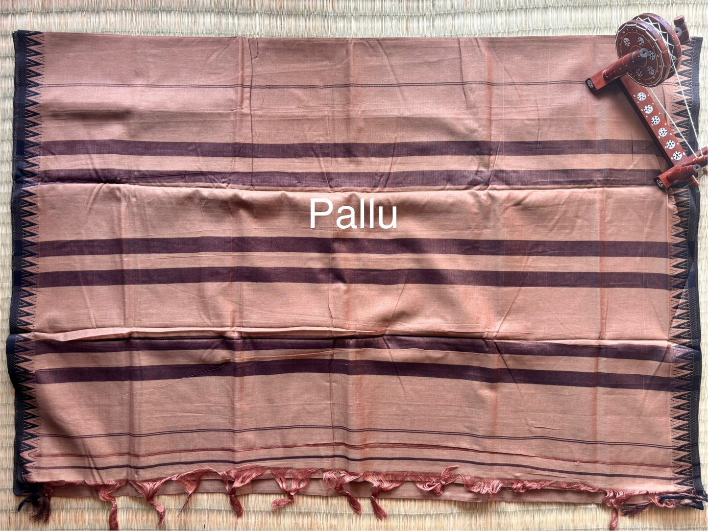 Brown Narayanpet Handloom Cotton Saree with Black Temple Border