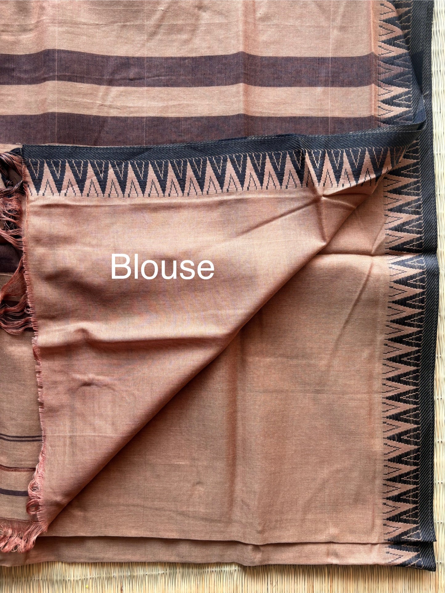 Brown Narayanpet Handloom Cotton Saree with Black Temple Border